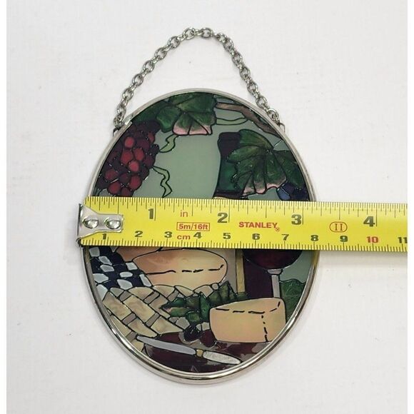 Joan Baker Designs Handpainted Glass Hanging Sun Catcher Wine & Cheese 4.5" x 3" - Picture 2 of 6